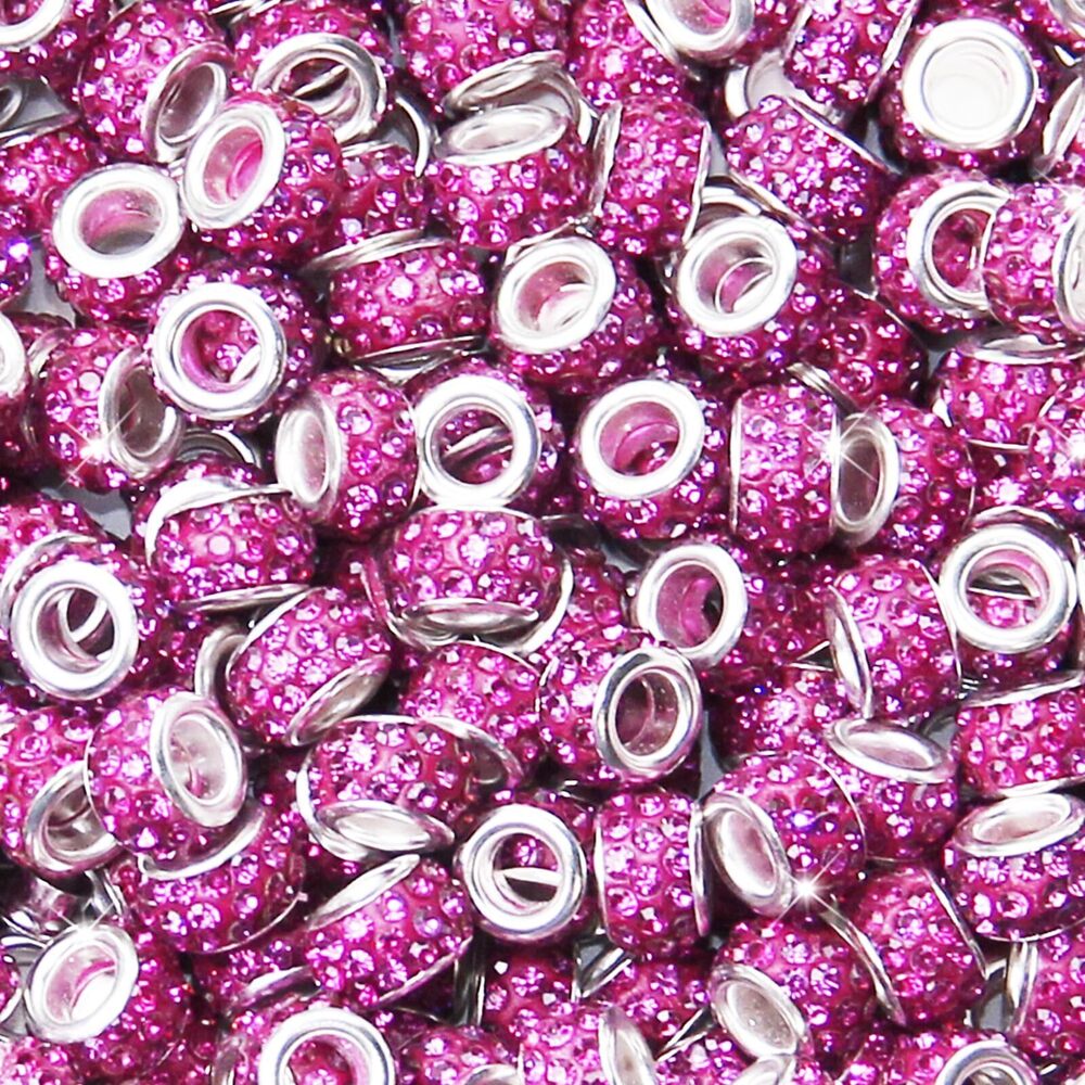 5440 150Pcs Rhinestone Large Hole Beads Spacer Beads Rose Red European